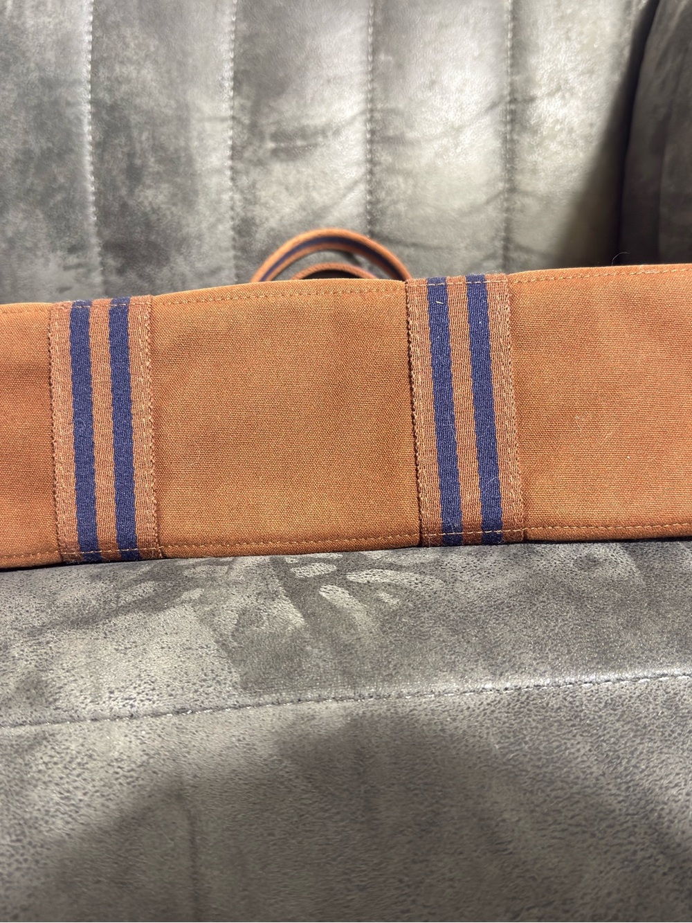 Hermès Fourre Tout MM Canvas Tote Bag Brown Navy Stripe Handbag - Picture 12 of 15